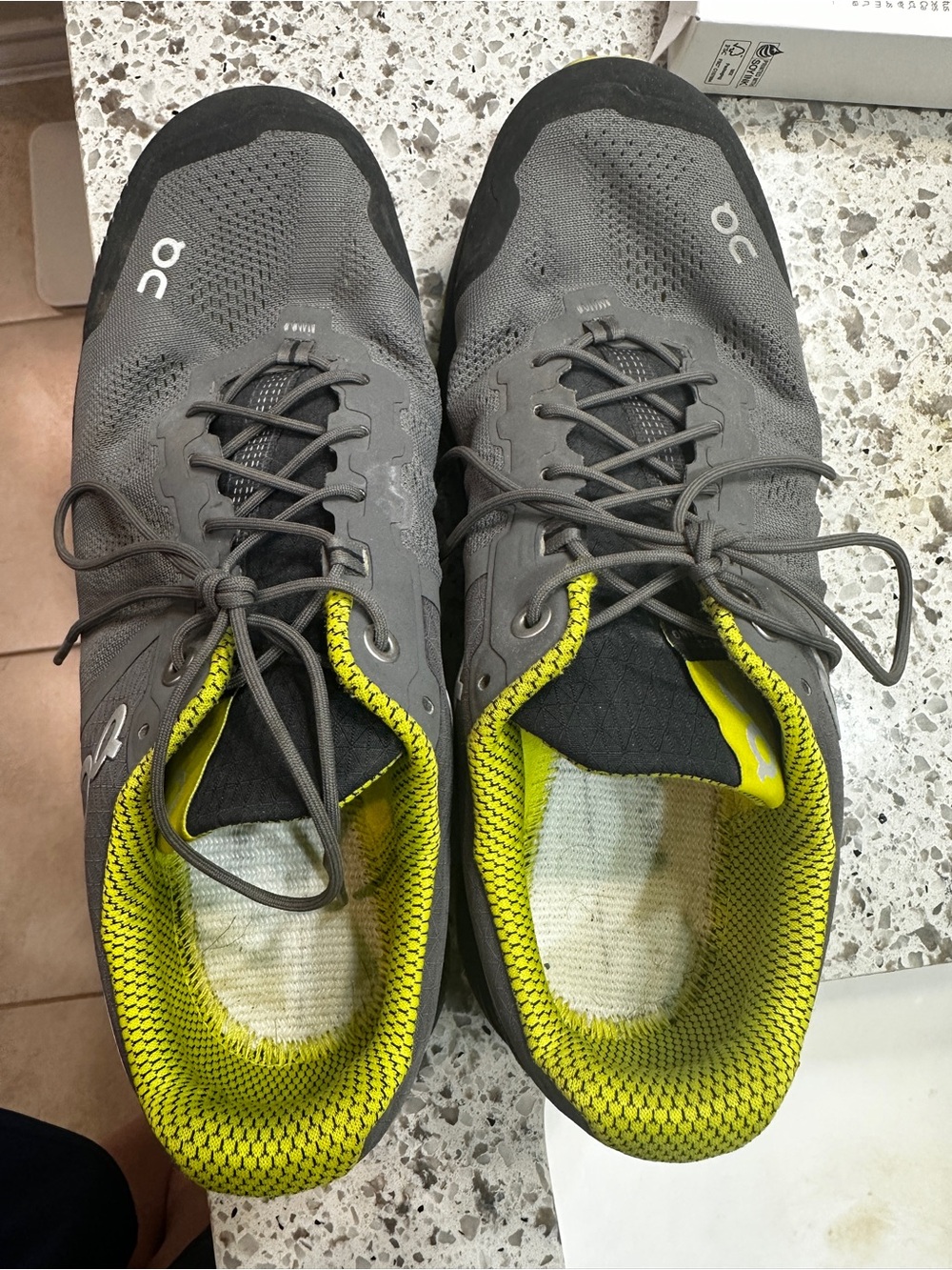 On Clouds Running Men's Gray Athletic Shoes with Yellow Lining